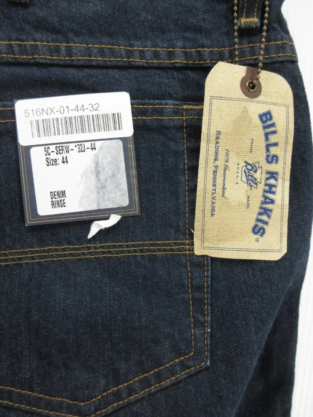 Bills Khakis Jeans 44X32 Straight Classic Fit Denim Rinse Heritage NEW